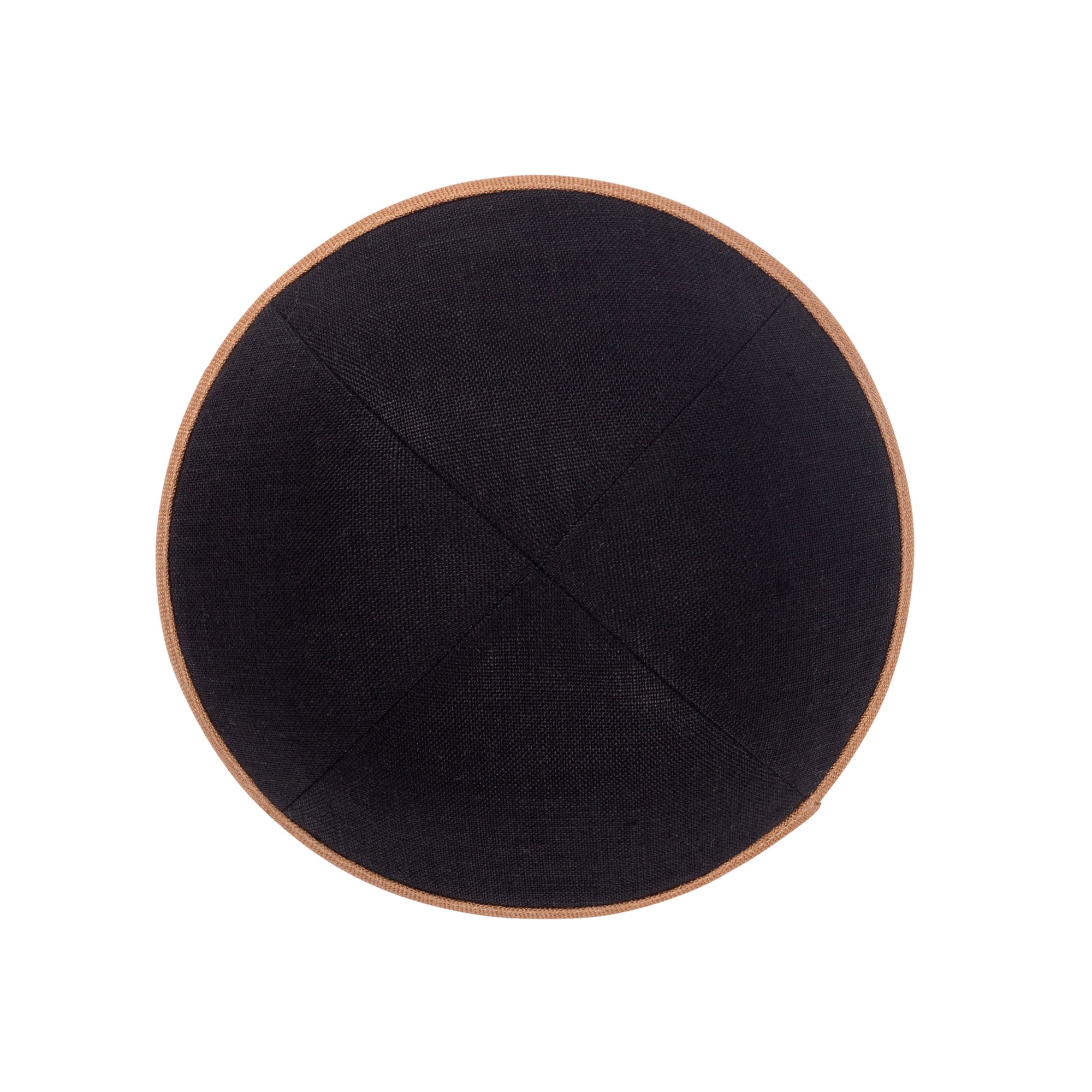Black Linen Kippah - showing rim trim, six-panel construction