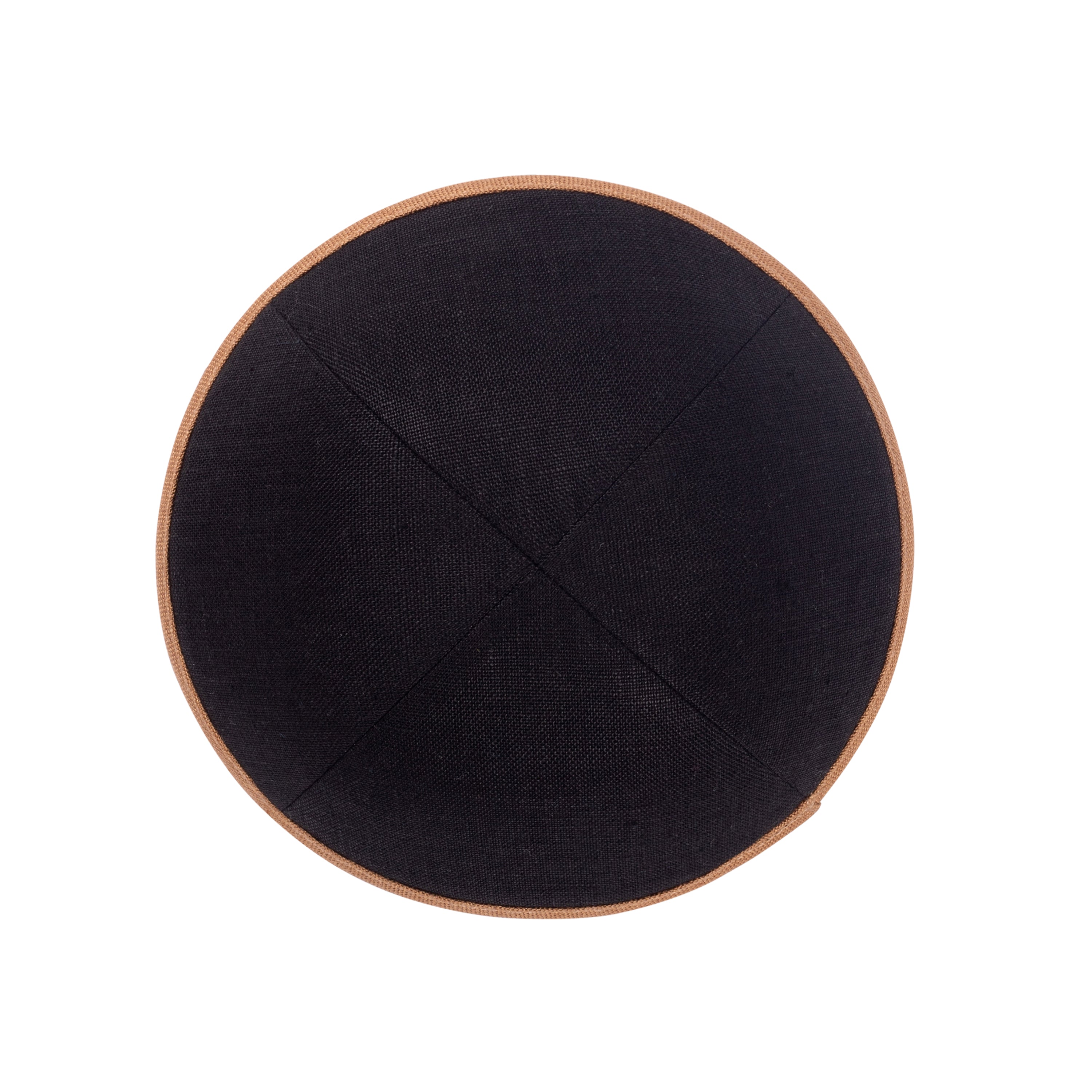 Black Linen Kippah - showing rim trim, six-panel construction