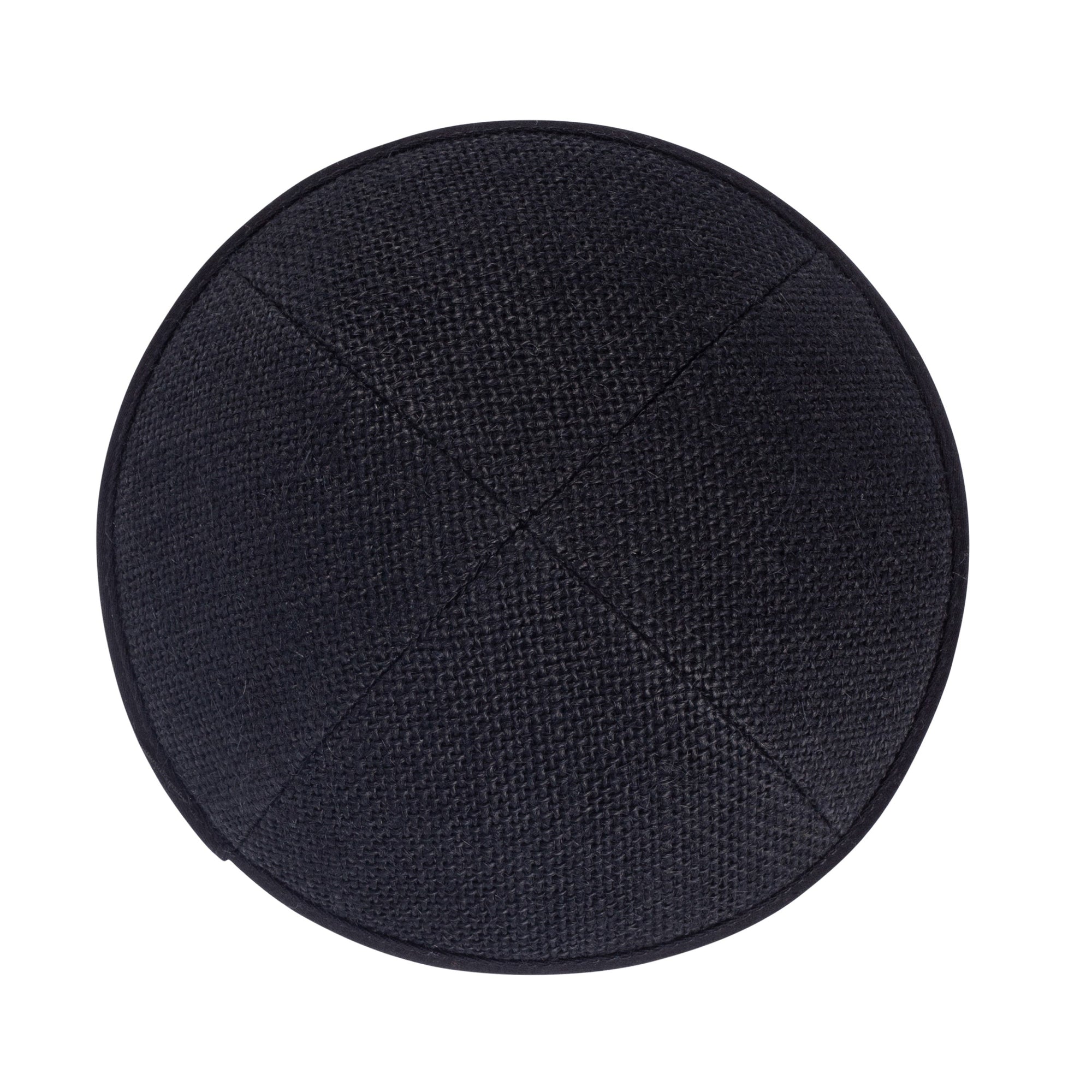 Black Burlap Kippah - side view showing six-panel design