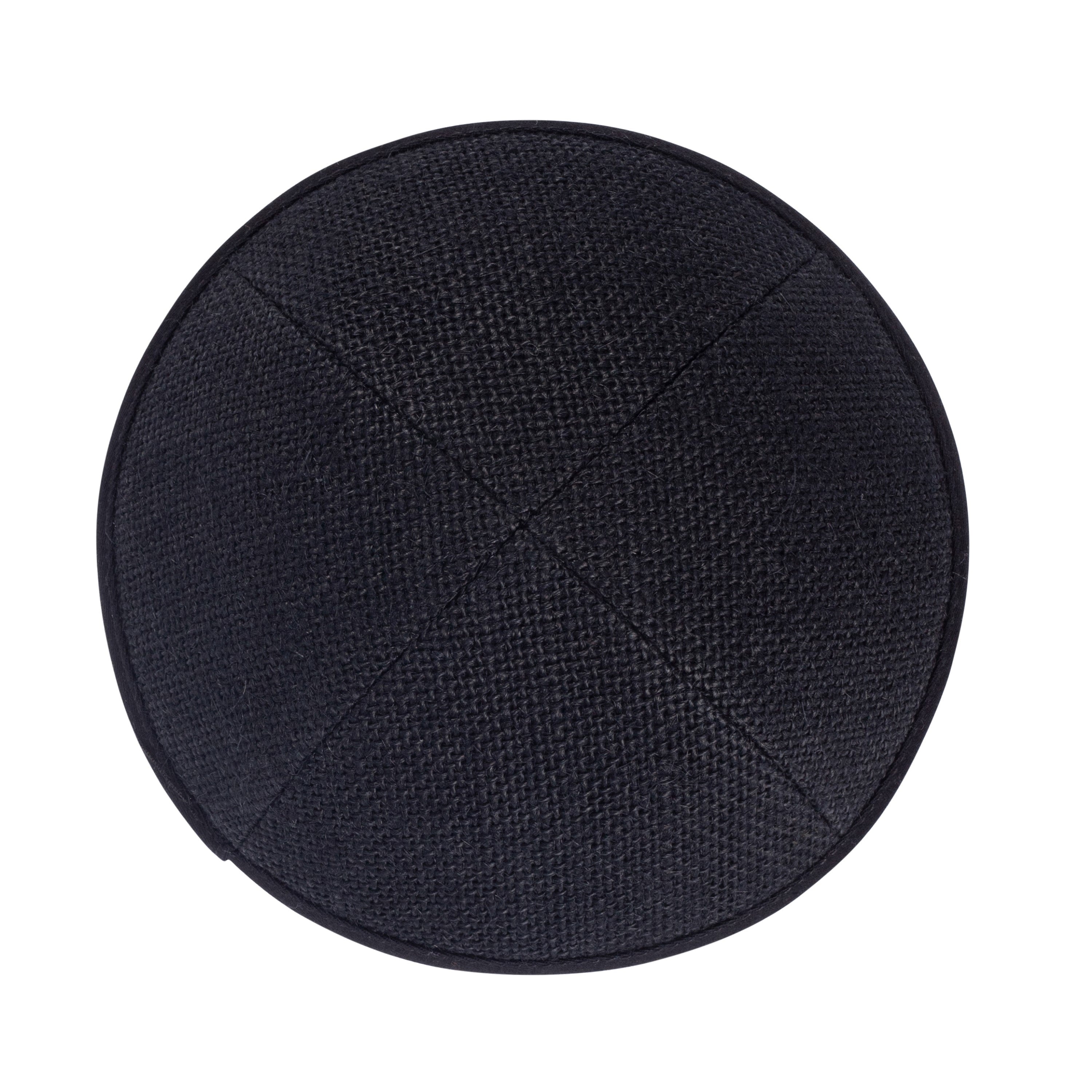 Black Burlap Kippah - side view showing six-panel design