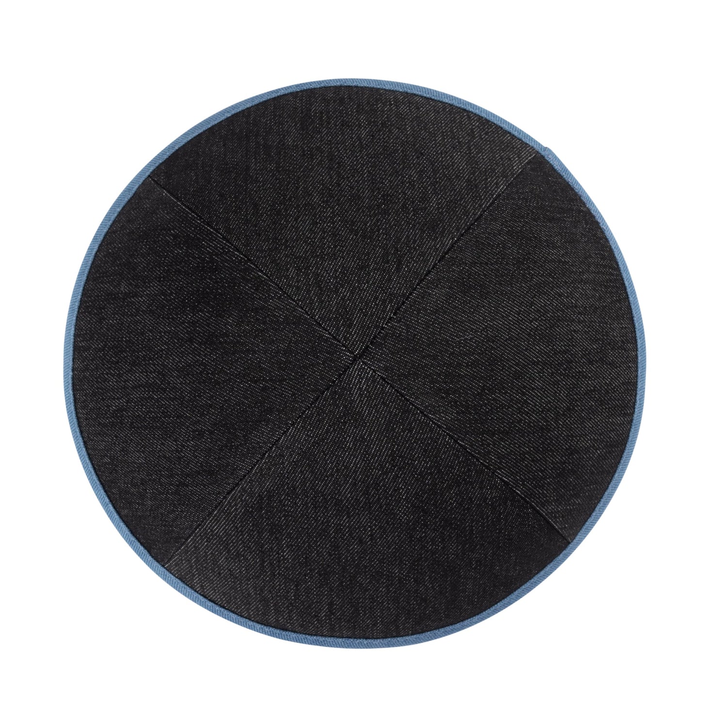 Black Denim Kippah - showing rim trim, six-panel construction