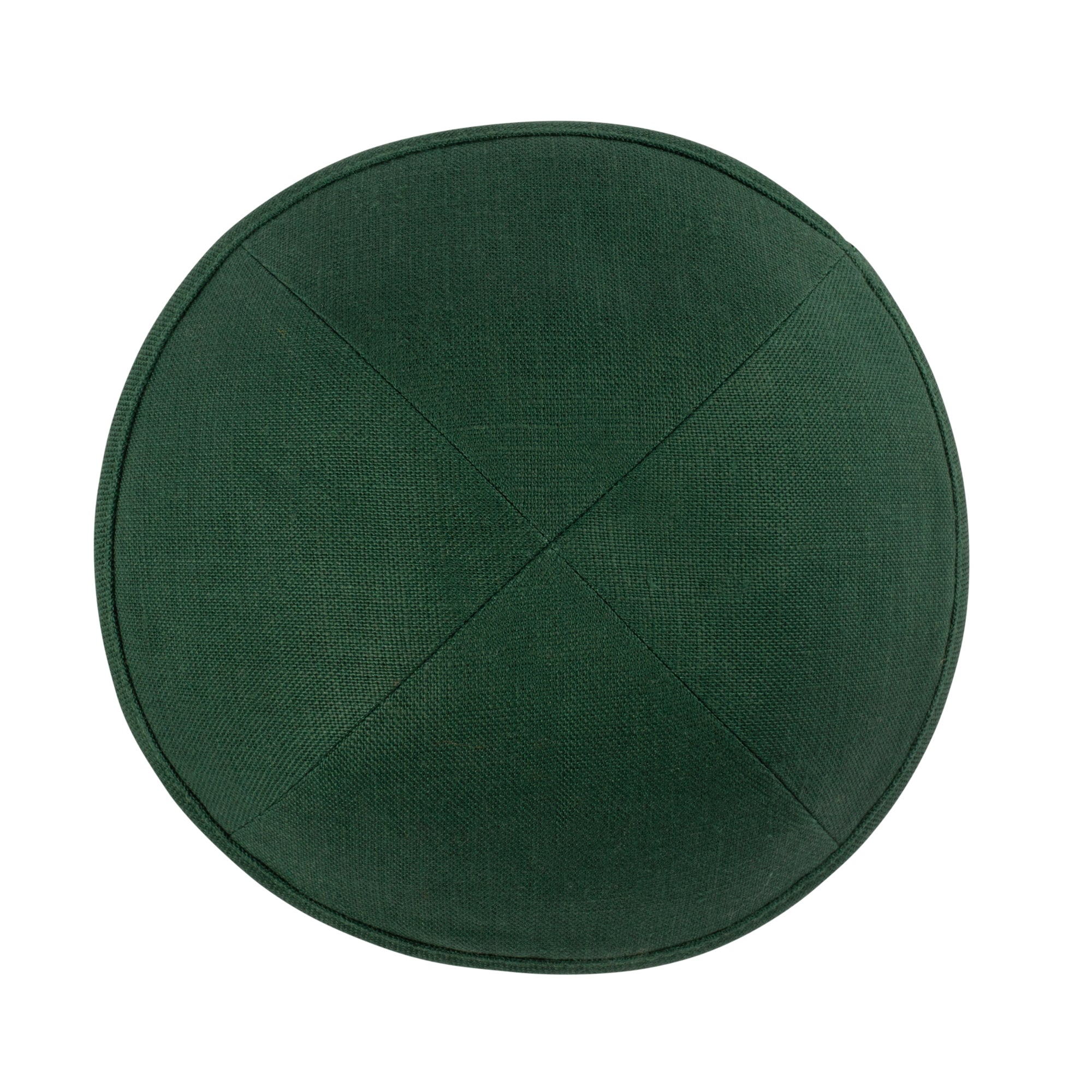 Green Linen Kippah - side view showing six-panel design