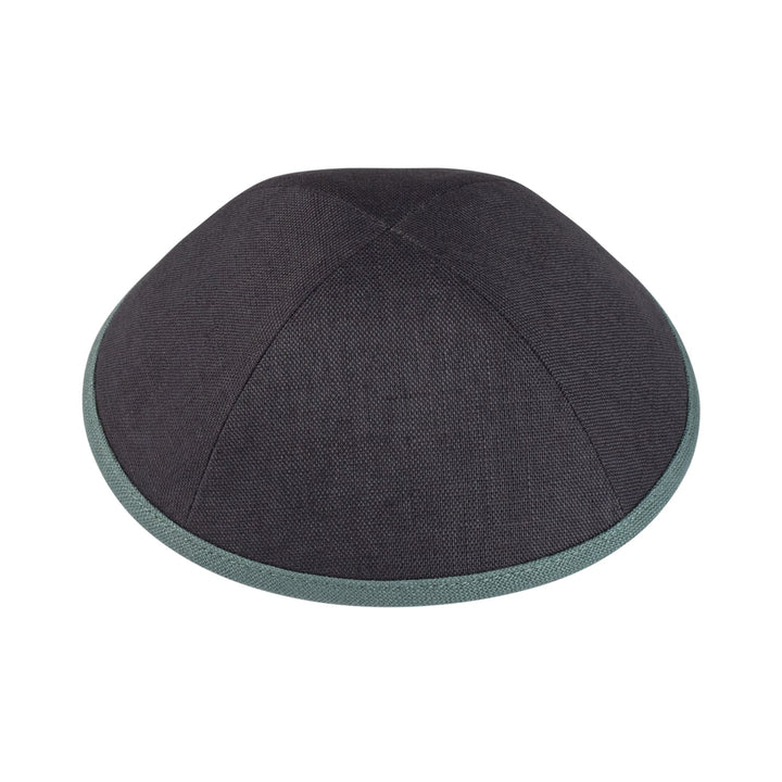 Gray Linen Kippah – Sea Green Rim Yarmulke