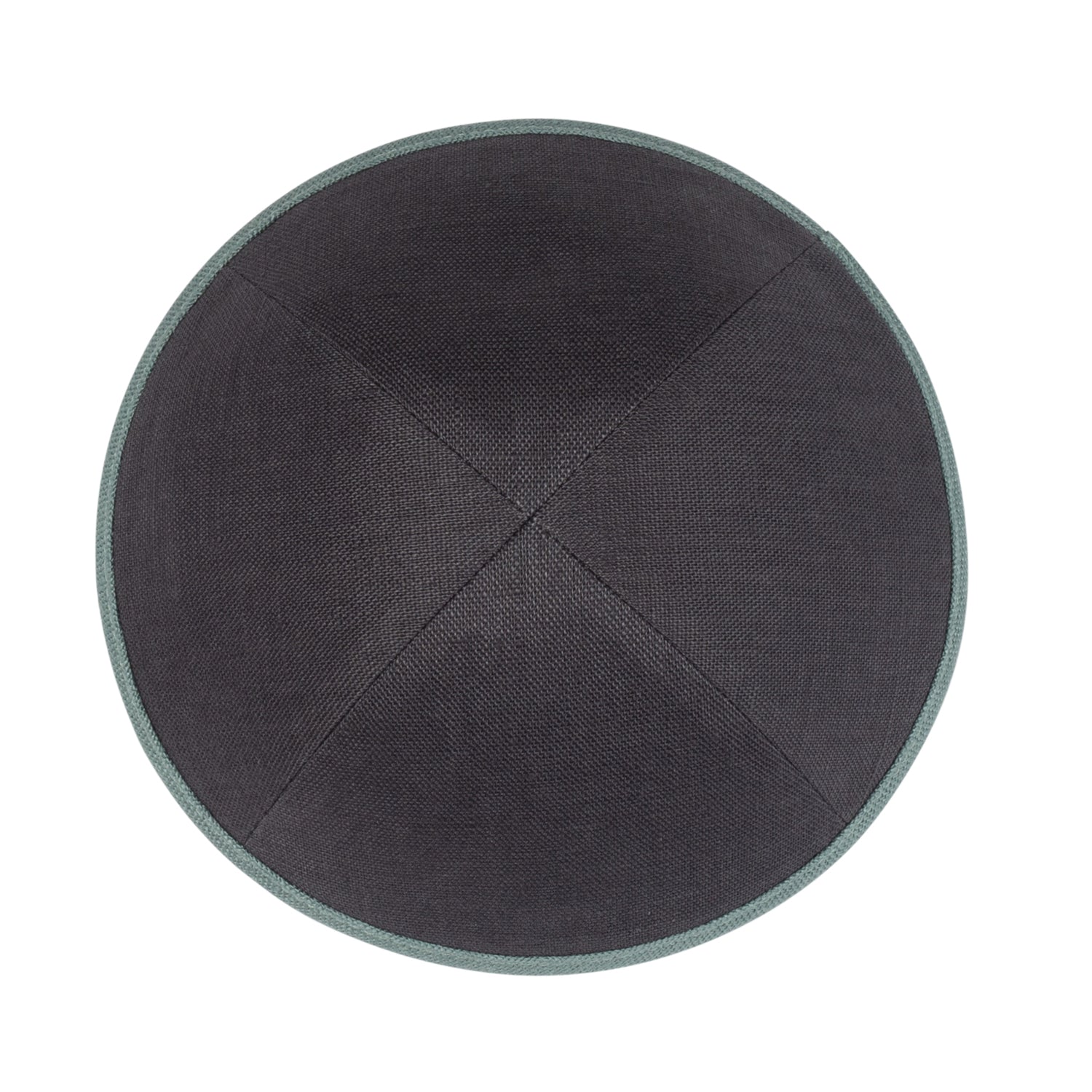 Green Linen Kippah - showing rim trim, six-panel construction