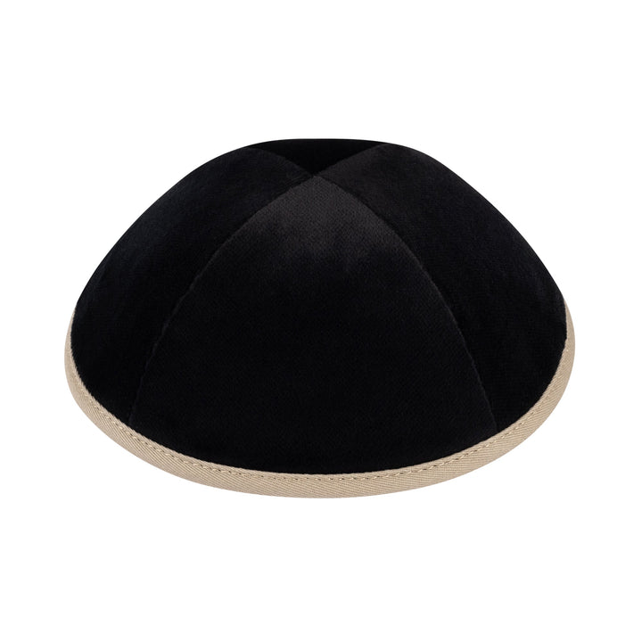 Black Velvet Kippah – Tan Rim Yarmulke