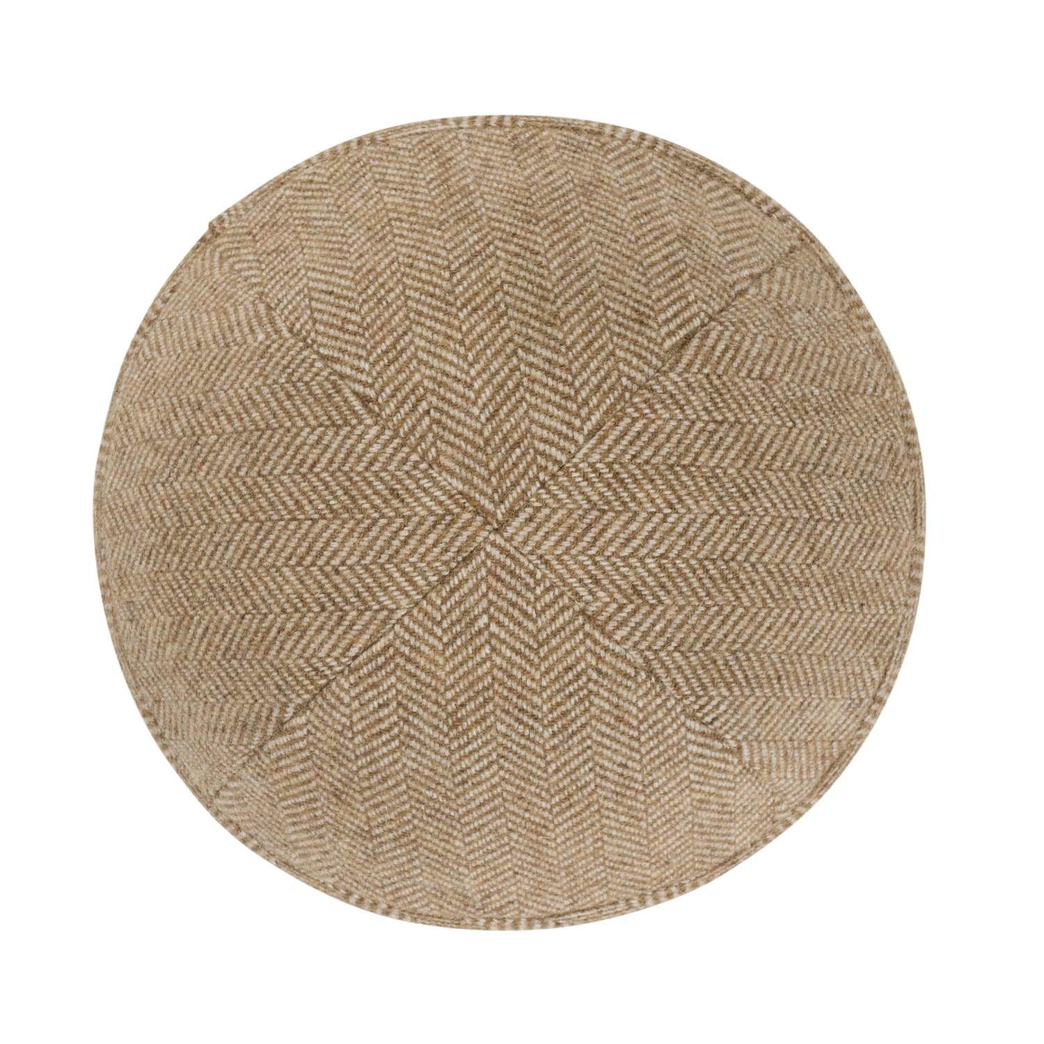 Beige Wool Kippah - side view showing six-panel design
