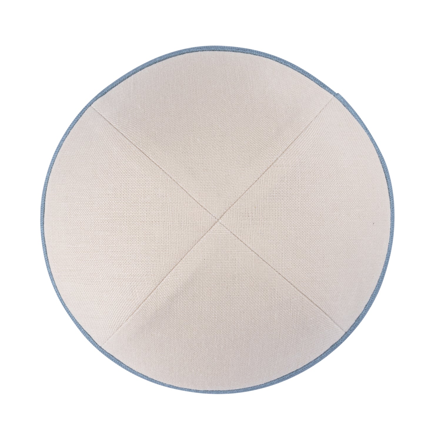 Beige Linen Kippah - showing rim trim, six-panel construction