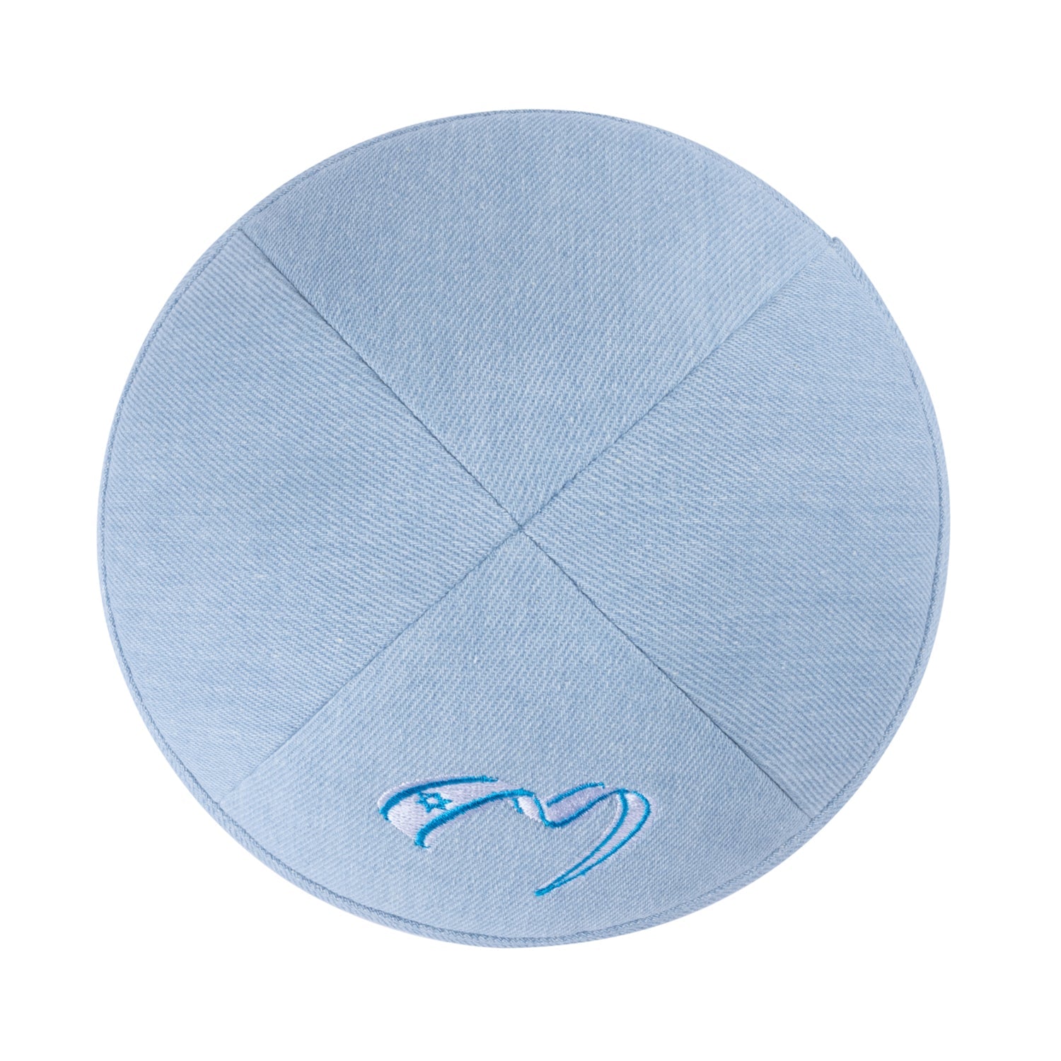 Yarmulka Kippah - showing Israeli flag accent, six-panel construction