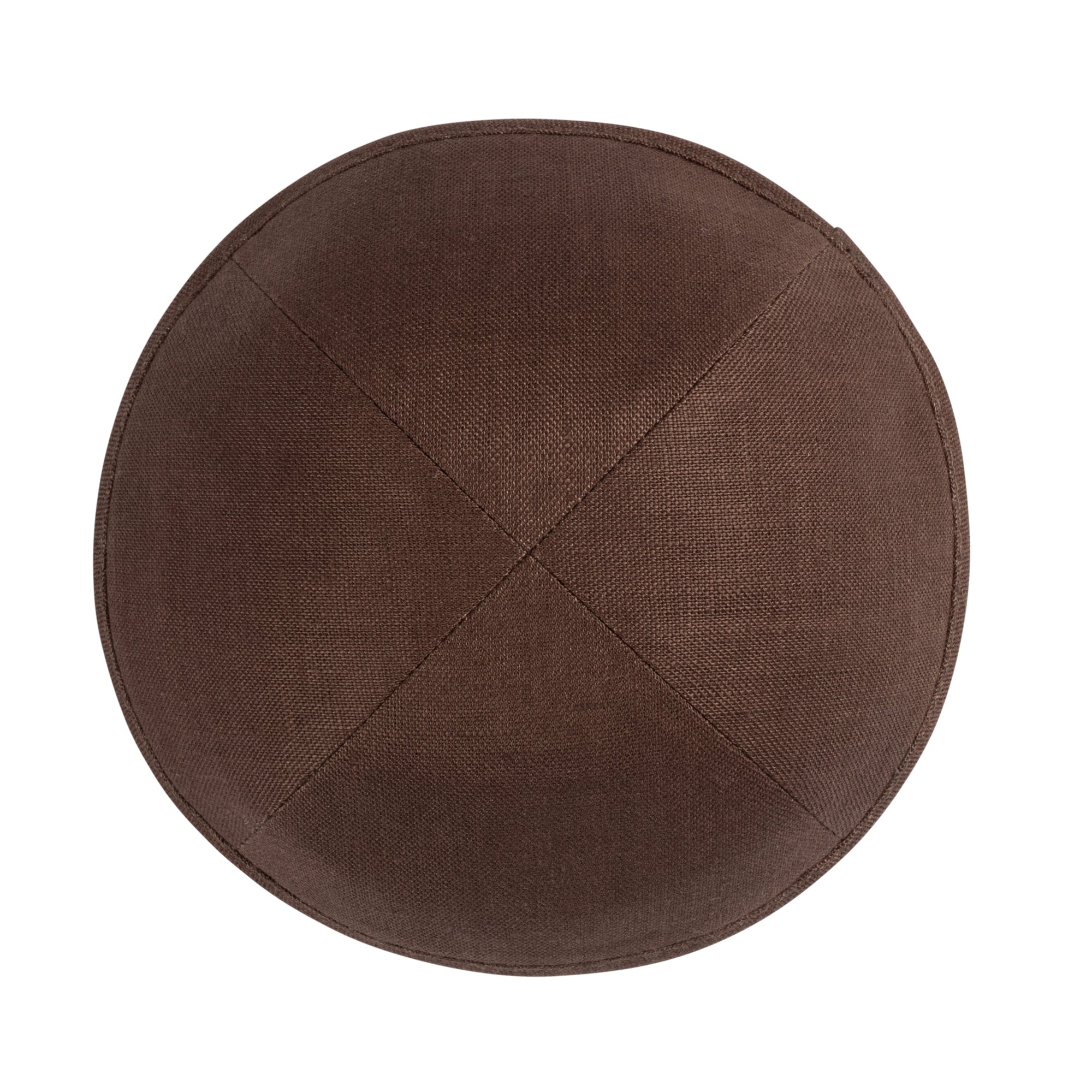 Brown Linen Kippah - side view showing six-panel design