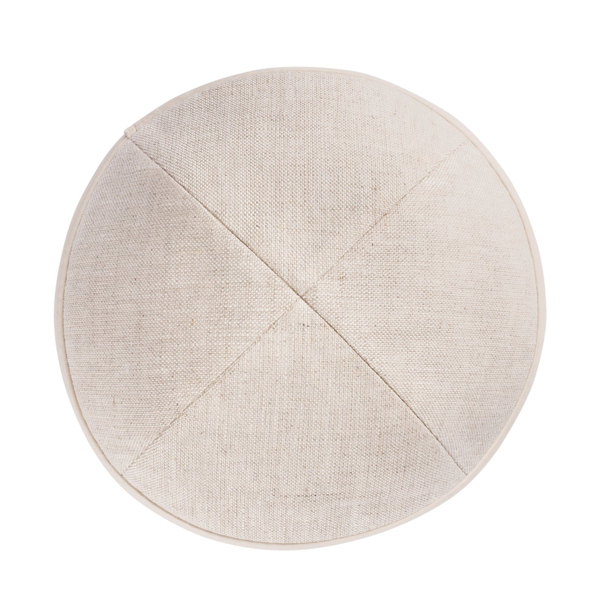 Tan Linen Kippah - showing rim trim, six-panel construction