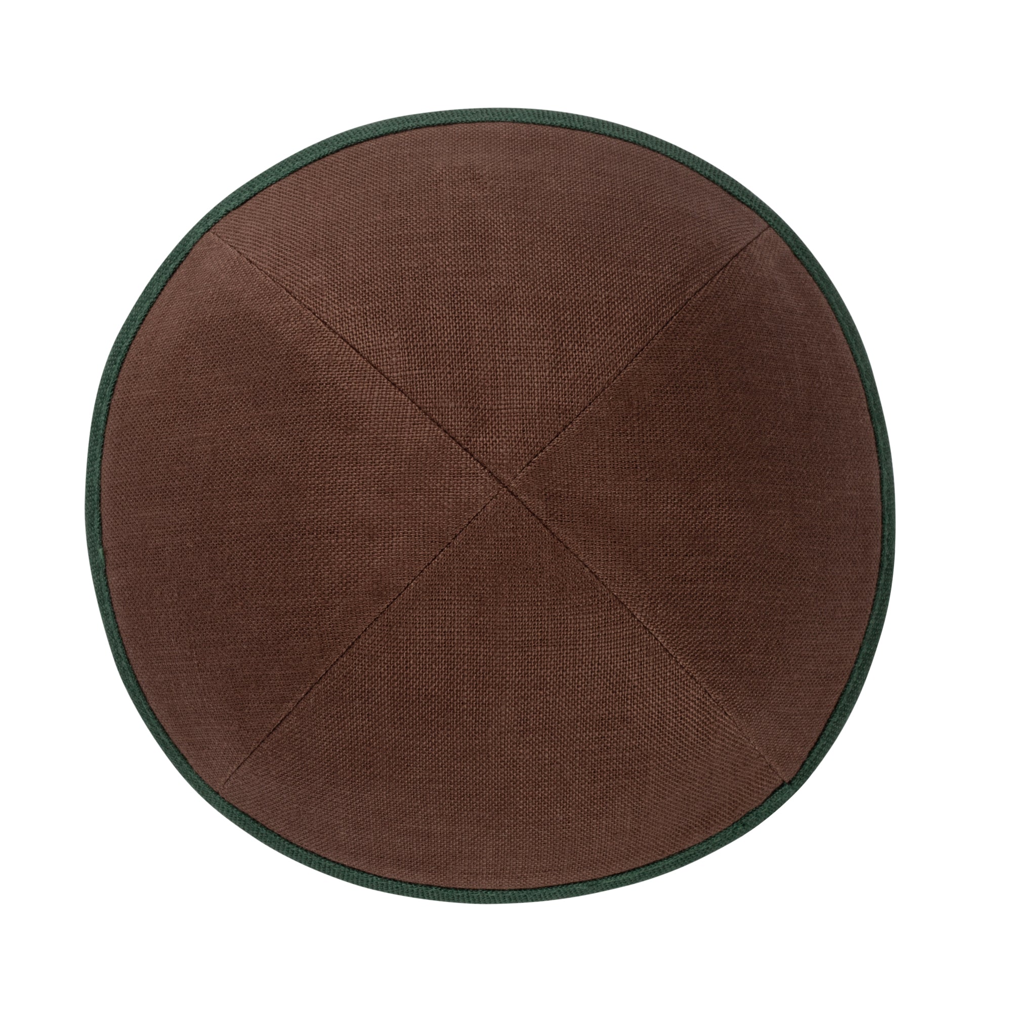Brown Linen Kippah - showing rim trim, six-panel construction