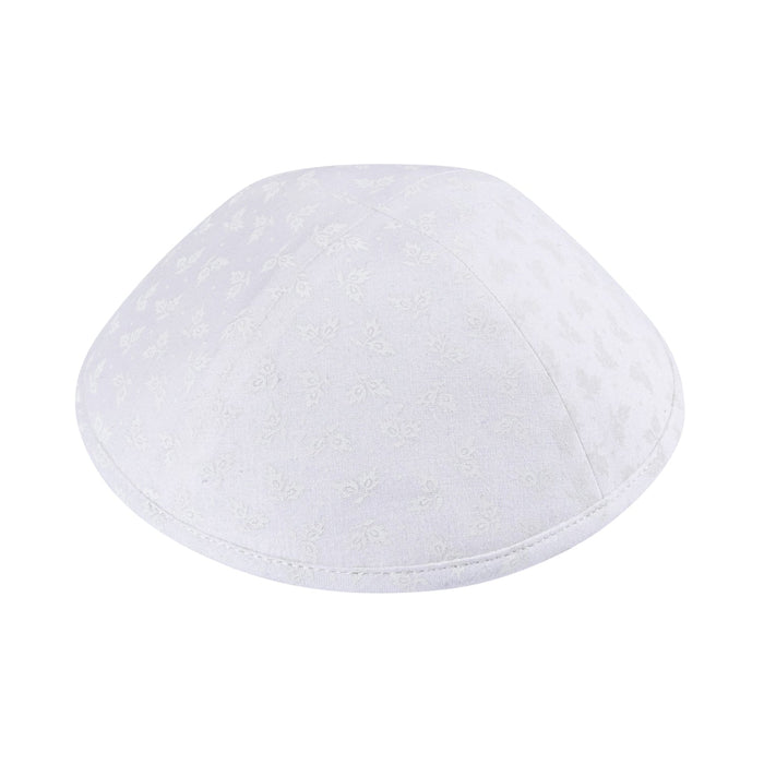 Cream floral kippah — tone-on-tone cream floral cotton | Judaica Square Lakewood