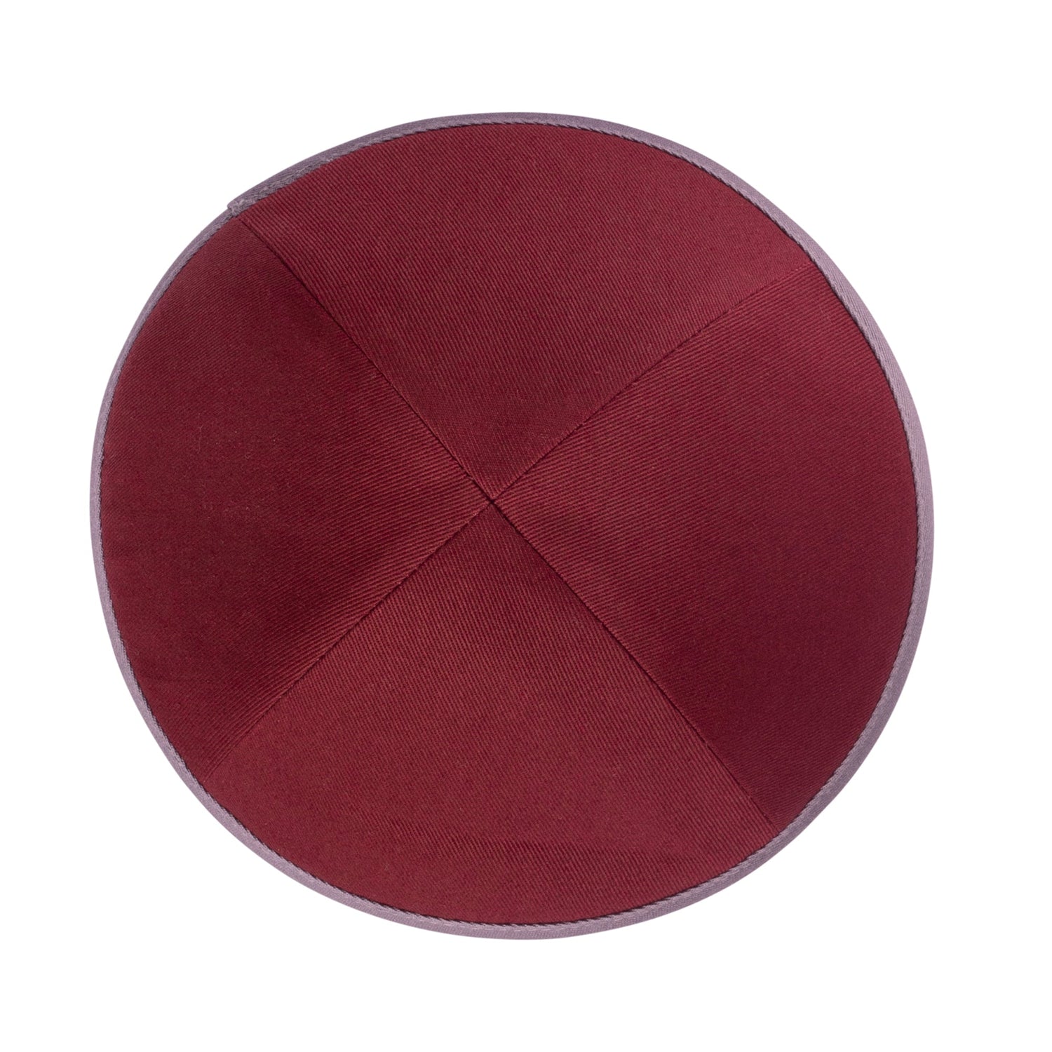 Burgundy Cotton Kippah - showing rim trim, six-panel construction