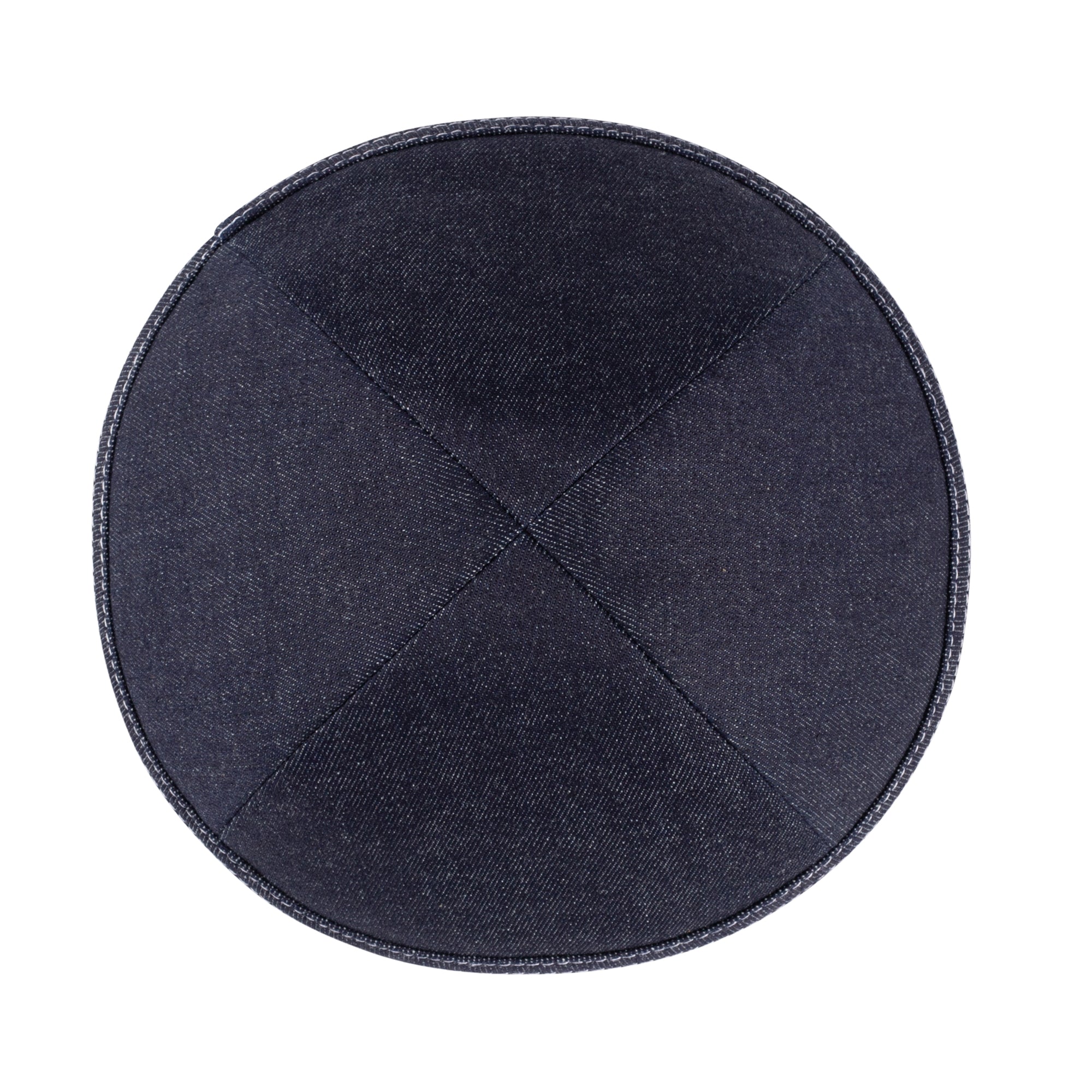 Navy Denim Kippah - showing stitching, six-panel construction