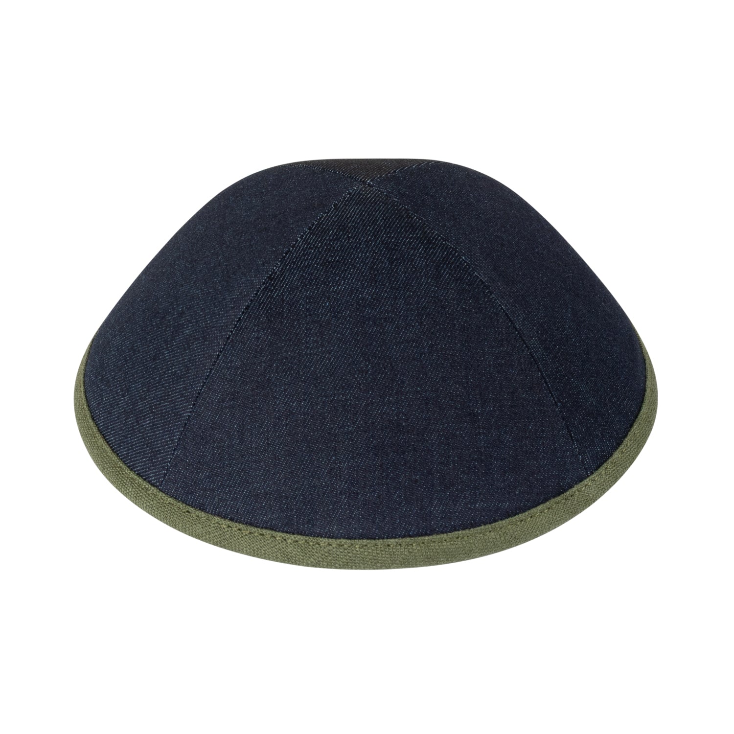Navy Denim Kippah - showing rim trim, six-panel construction