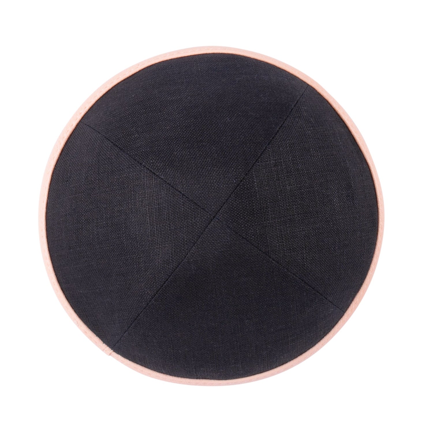 Pink Linen Kippah - showing rim trim, six-panel construction