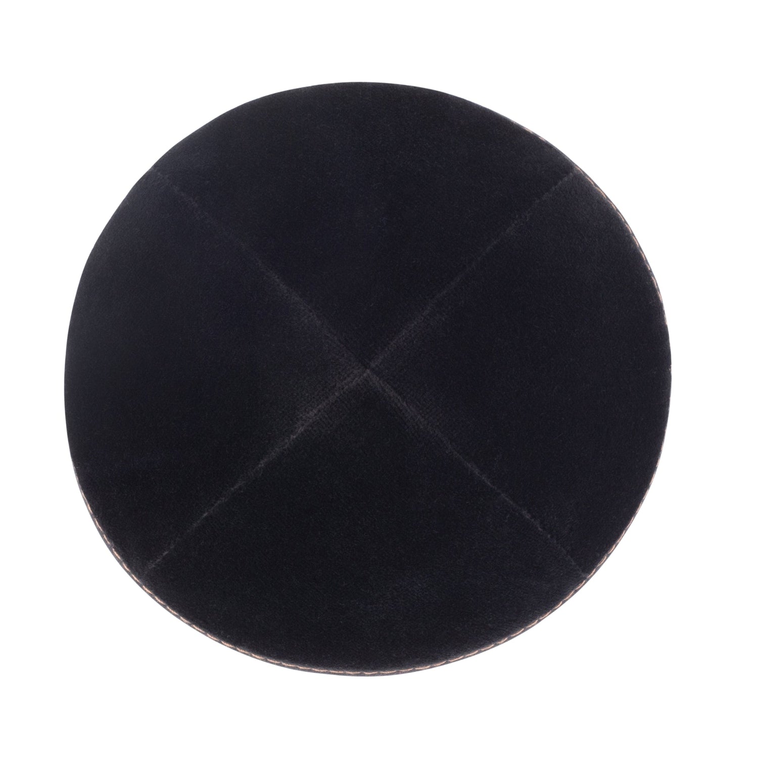 Black Velvet Kippah - showing stitching, six-panel construction