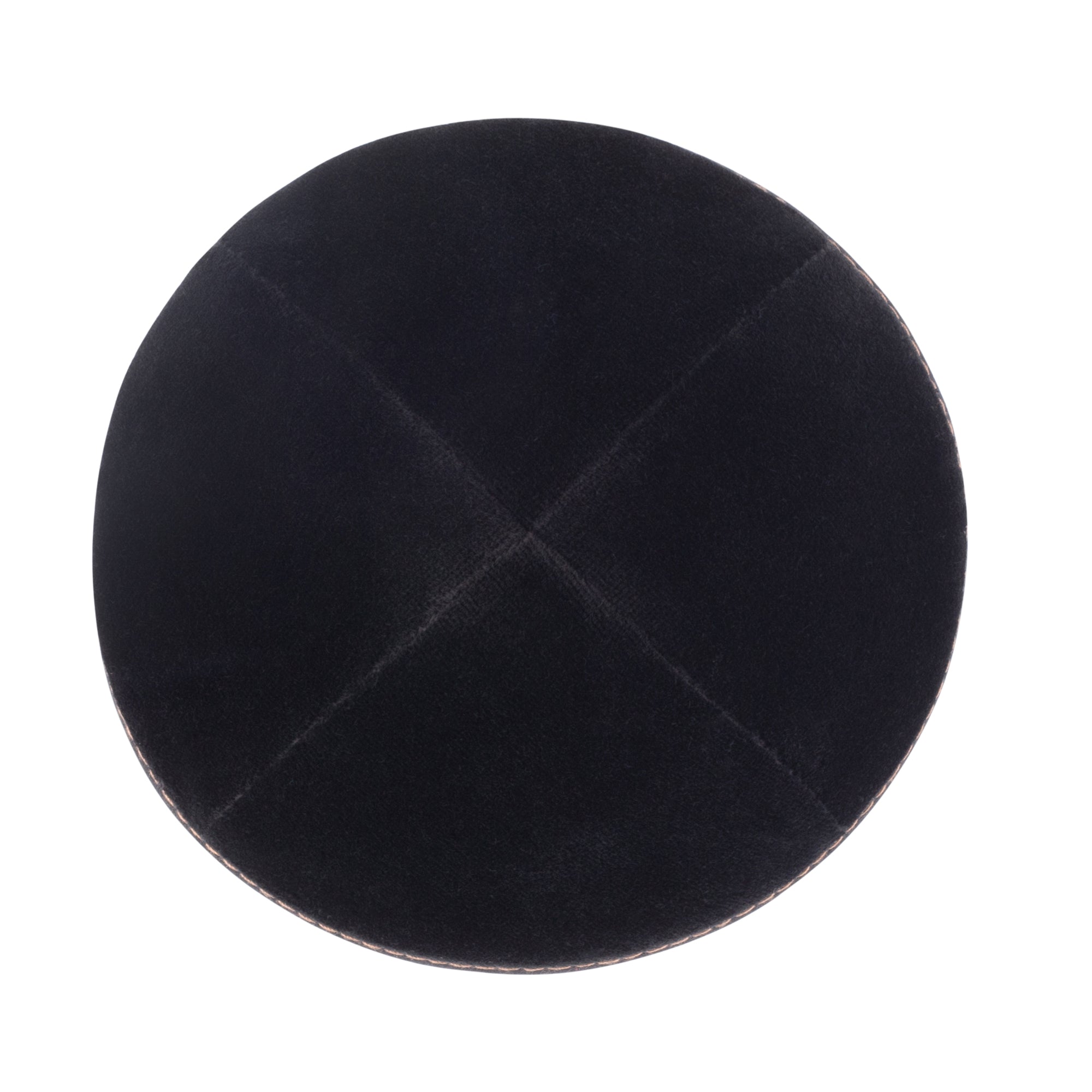 Black Velvet Kippah - showing stitching, six-panel construction