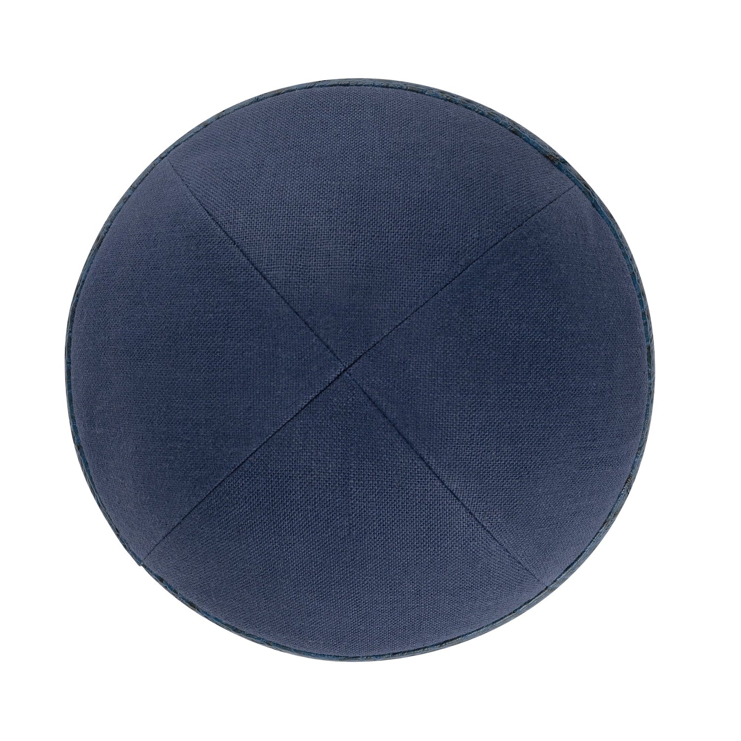 Navy Linen Kippah - showing rim trim, six-panel construction
