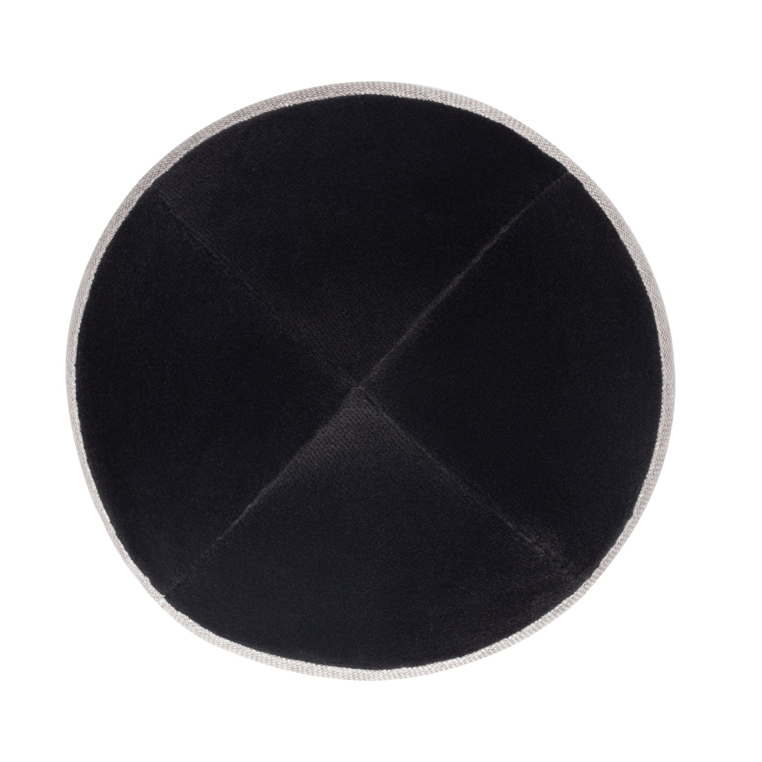 Black Velvet Kippah - showing rim trim, six-panel construction