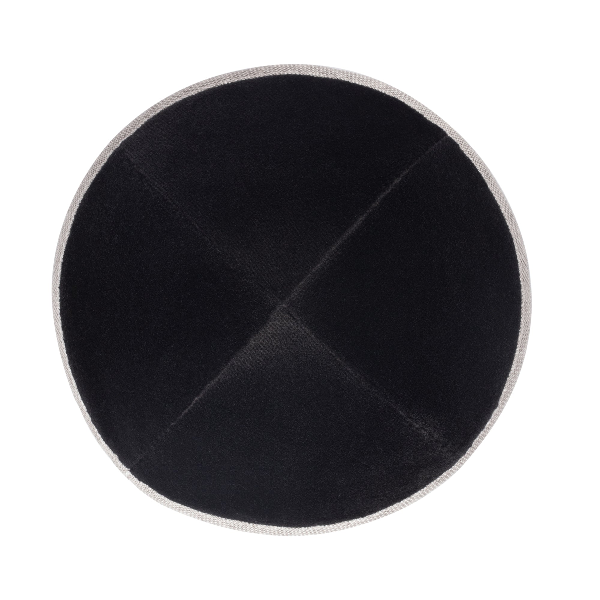 Black Velvet Kippah - showing rim trim, six-panel construction