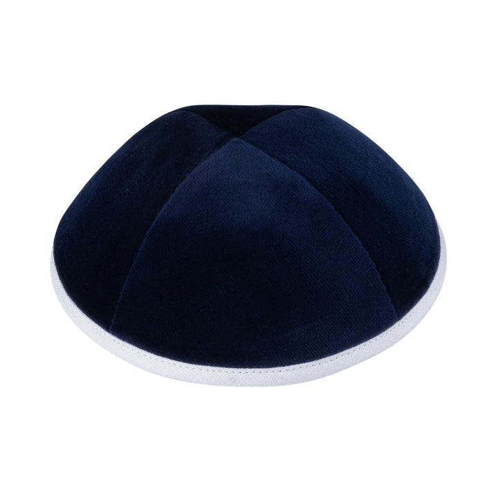 Navy Velvet Kippah – White Rim Yarmulke