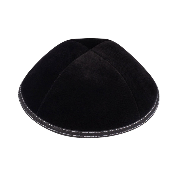 Black Velvet Kippah – White Stitch Yarmulke