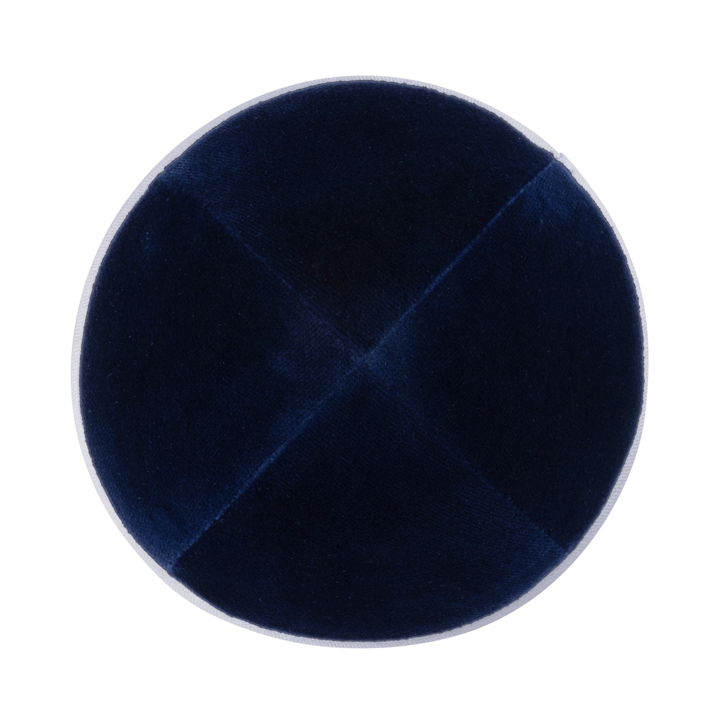 Navy Velvet Kippah - showing rim trim, six-panel construction