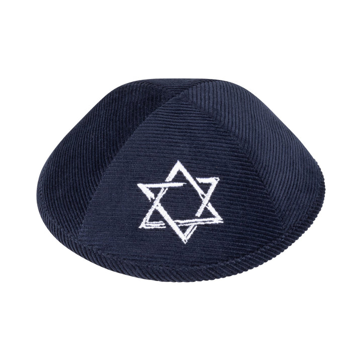 Navy Corduroy Kippah – White Star Yarmulke