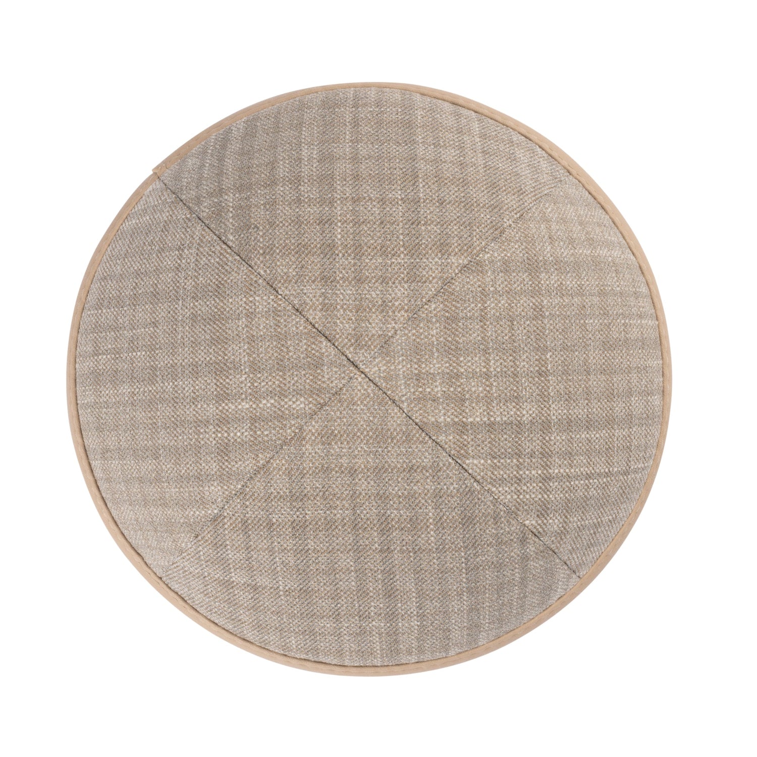 Tan Leather Kippah - showing rim trim, six-panel construction