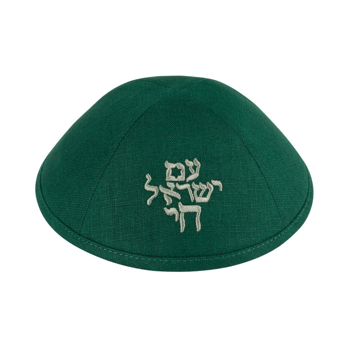 Green Linen Kippah for Upsherin - iKippah by Judaica Square