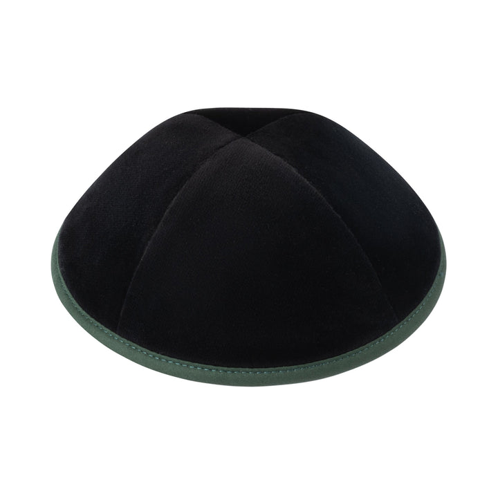 Black Velvet Kippah – Forest Green Rim Yarmulke