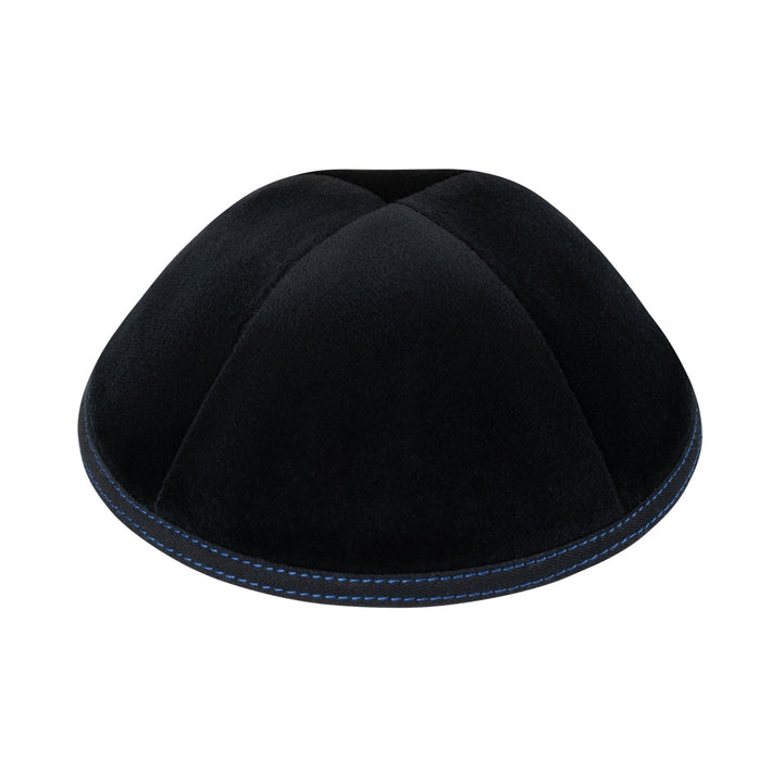 Black Velvet Kippah – Mid Blue Stitch Yarmulke