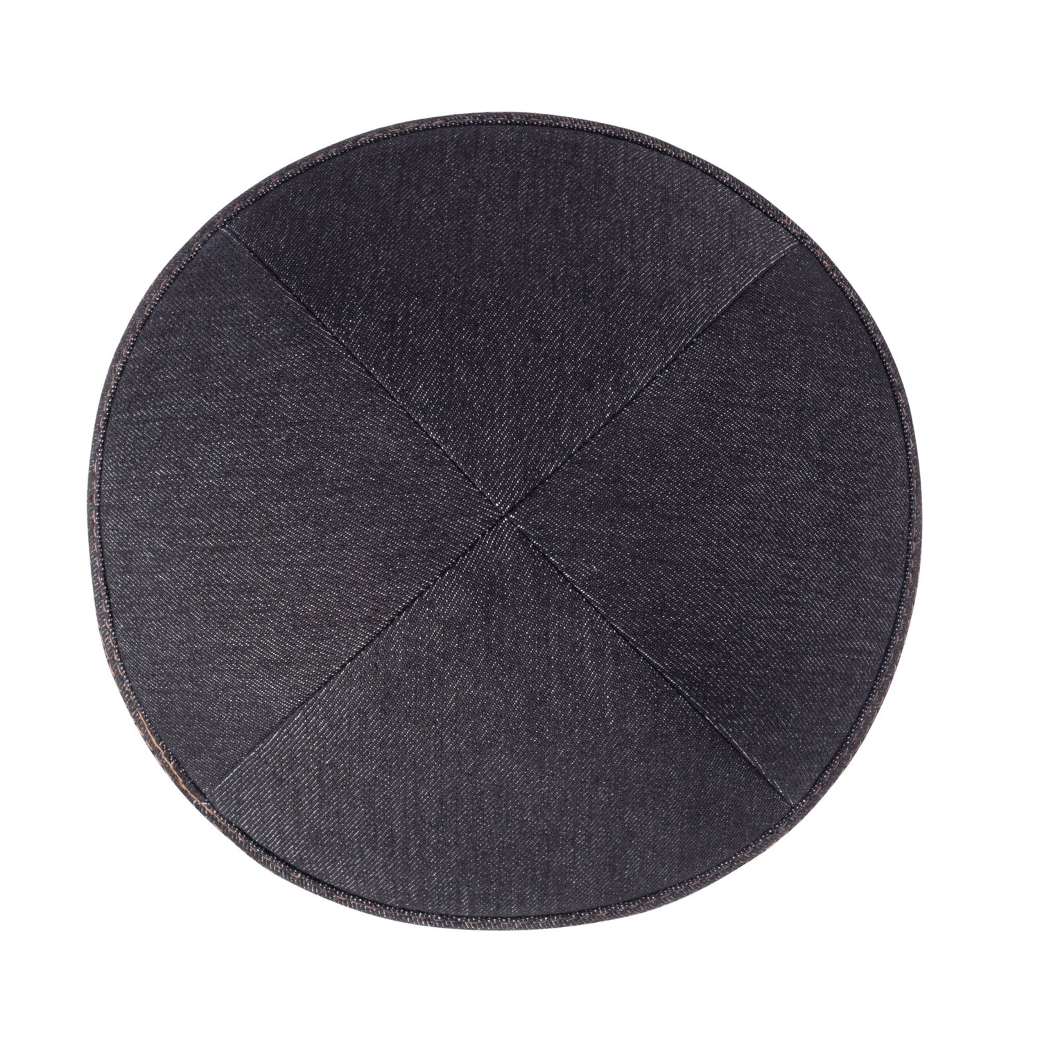 Black Denim Kippah - showing stitching, six-panel construction
