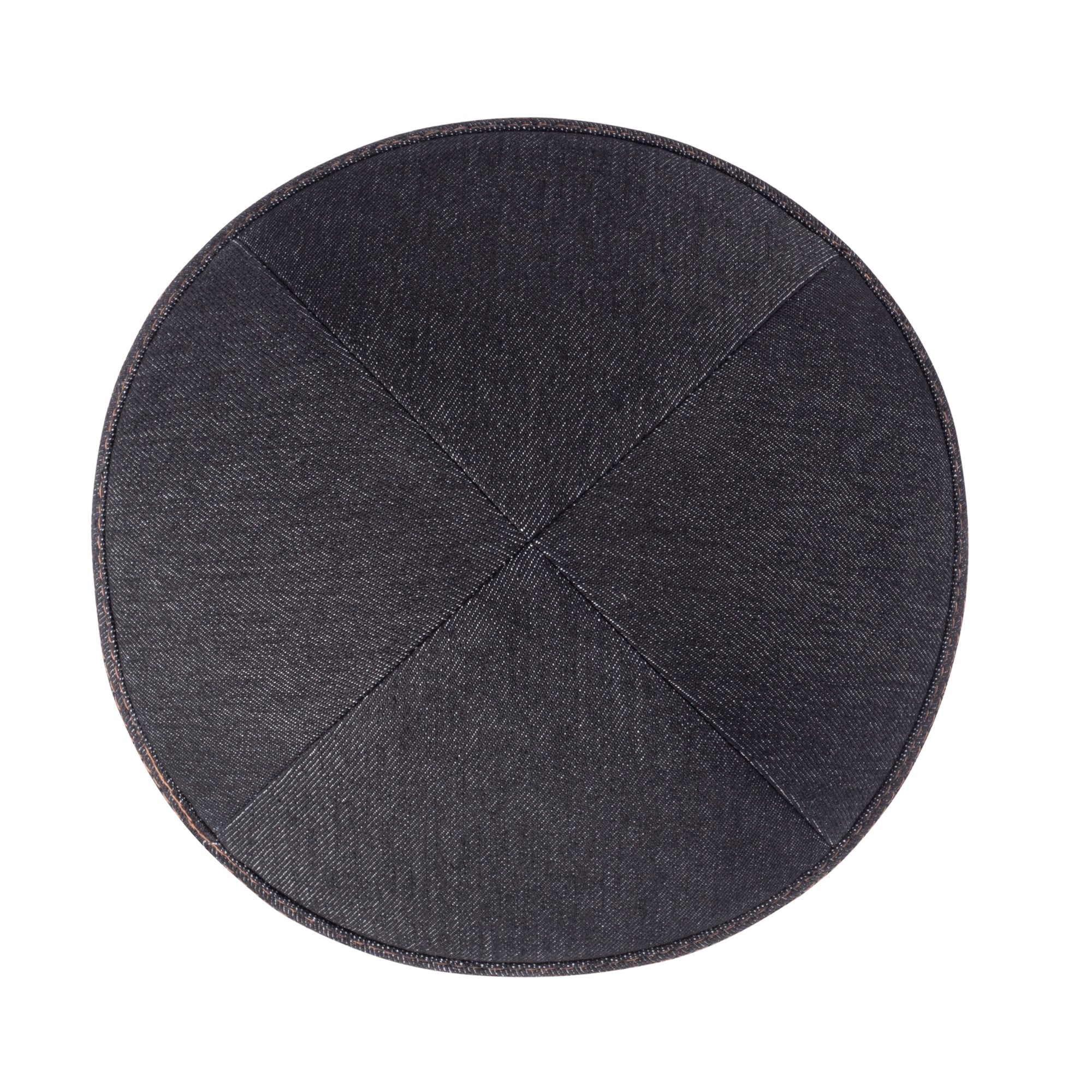 Black Denim Kippah - showing stitching, six-panel construction