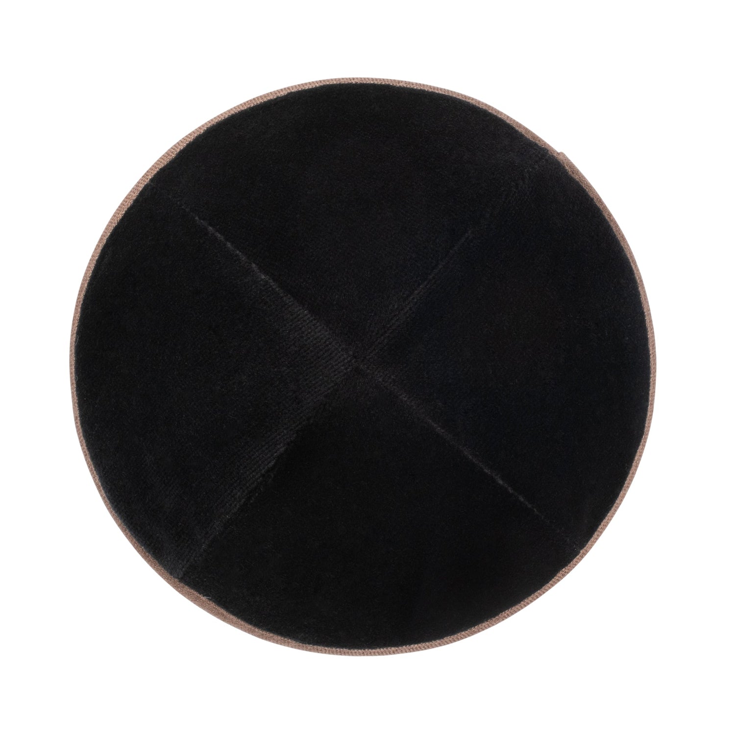 Black Velvet Kippah - showing rim trim, six-panel construction
