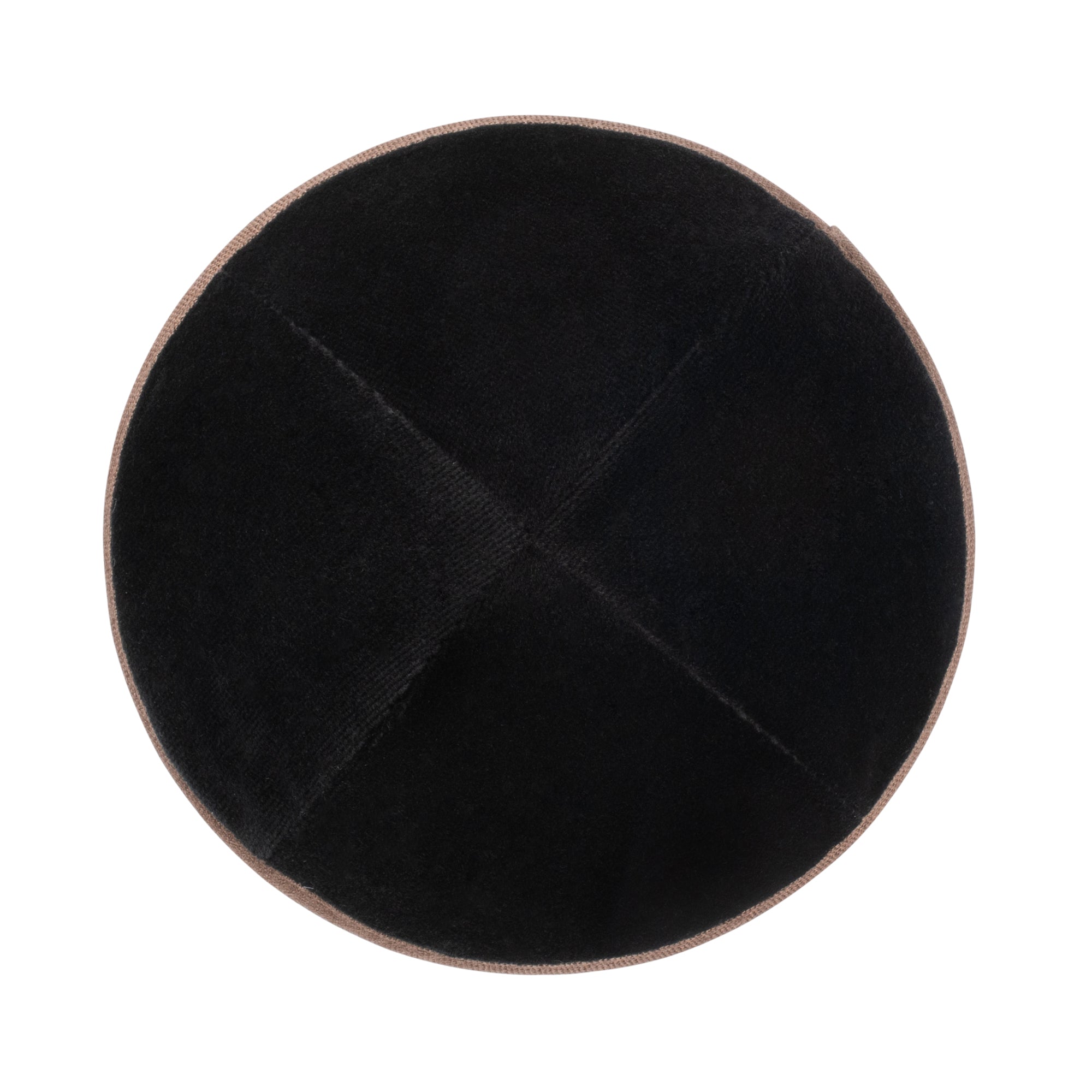 Black Velvet Kippah - showing rim trim, six-panel construction