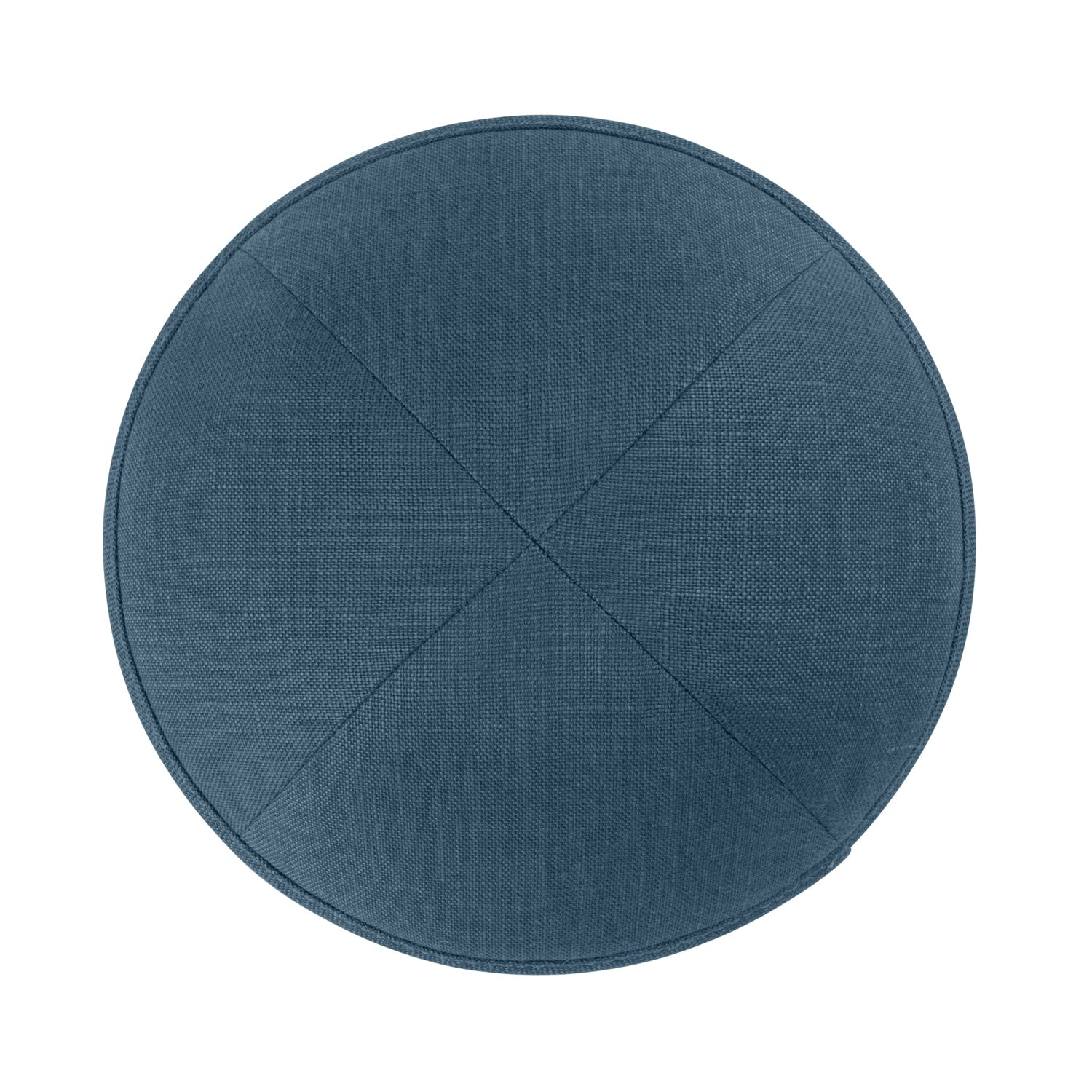 Blue Linen Kippah - side view showing six-panel design