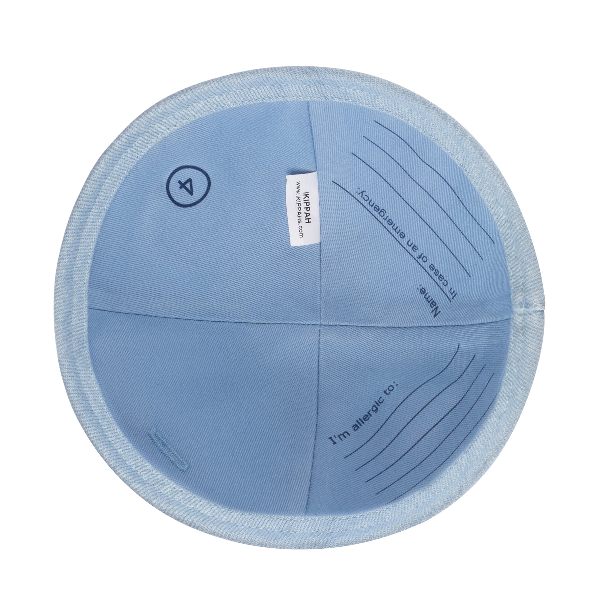 Close-up of Denim Kippah lining and stitching