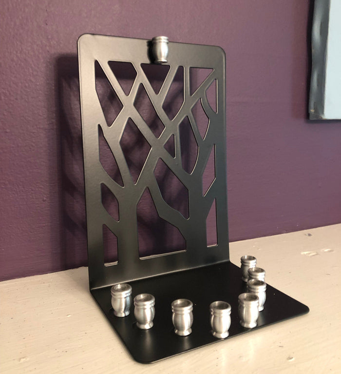 Tree Menorah — repurposed metal tree bookend with aluminum candle cups | Judaica Square Lakewood