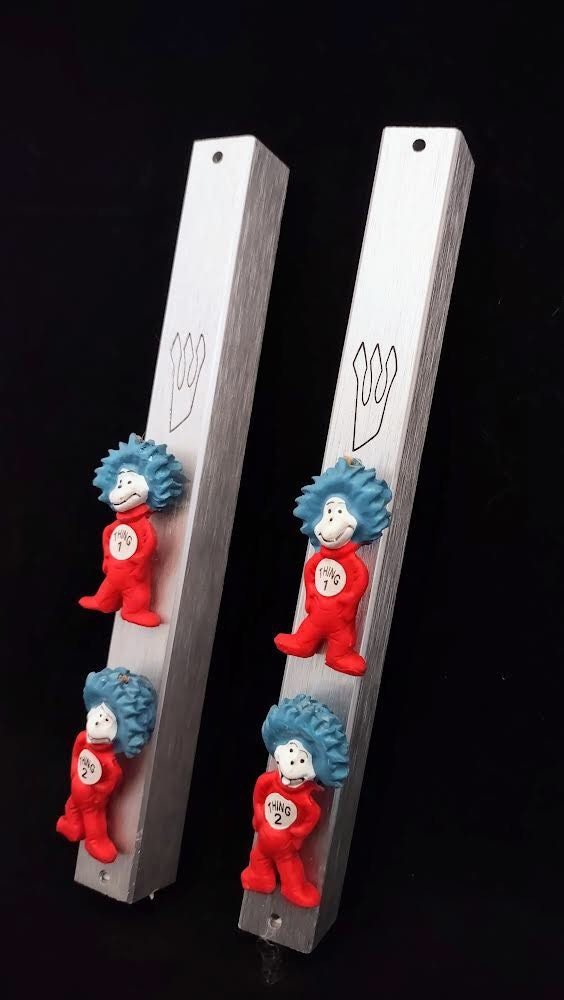 Cat in the Hat mezuzah case — silver frame with repurposed Dr. Seuss figure | Judaica Square Lakewood (view 5)