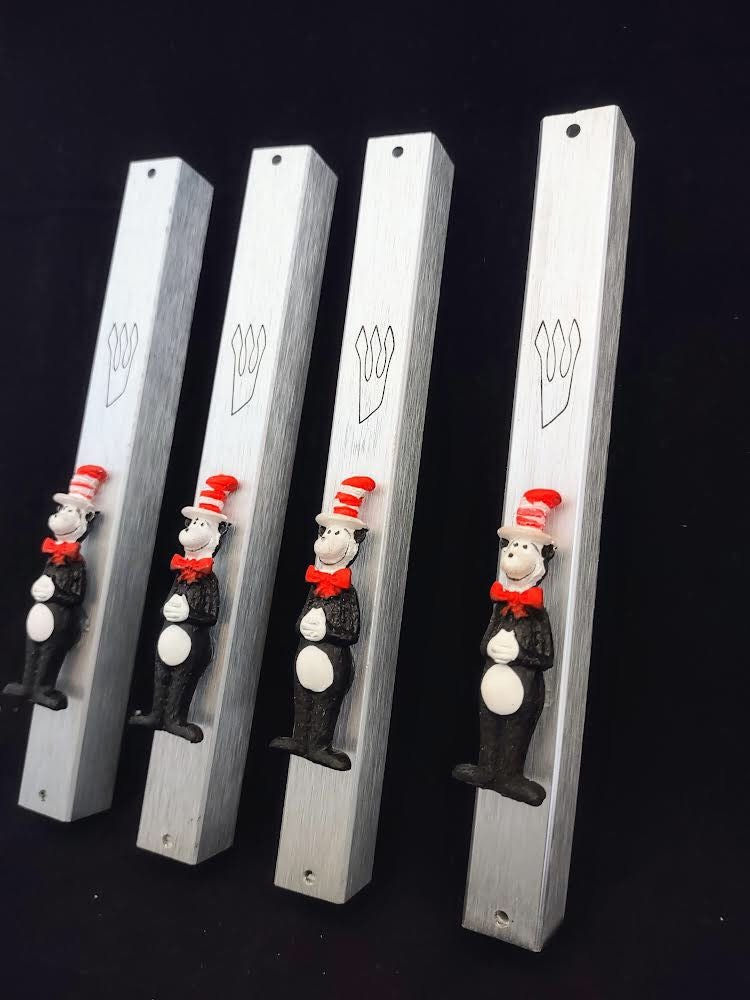 Cat in the Hat mezuzah case — silver frame with repurposed Dr. Seuss figure | Judaica Square Lakewood (view 3)