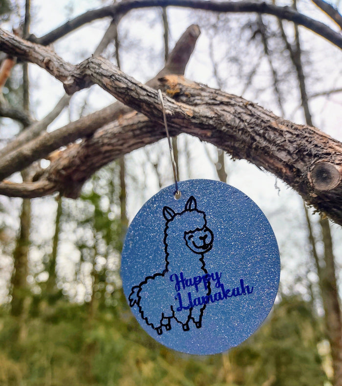 Happy Llamakah wooden llama ornament with acrylic beads and wire | Judaica Square Lakewood