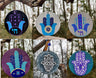 Hand painted wooden hamsa ornament with glitter evil eye and beads | Judaica Square Lakewood