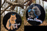 Wooden cat portrait ornament reading Meowzel Tov with wire hanger | Judaica Square Lakewood