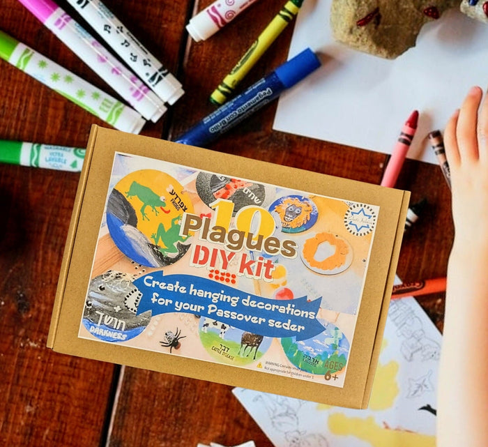 Passover ten plagues craft kit — wooden hanging circles, paint, pom poms and googly eyes | Judaica Square Lakewood