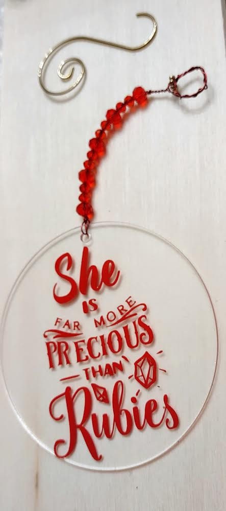 Feminist ornament reading Nevertheless She Persisted in painted wood | Judaica Square Lakewood (view 7)