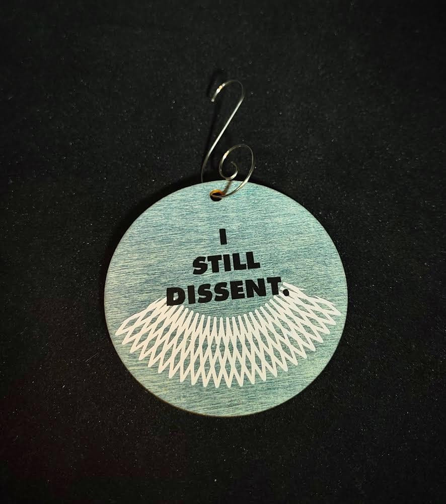 Feminist ornament reading Nevertheless She Persisted in painted wood | Judaica Square Lakewood (view 5)