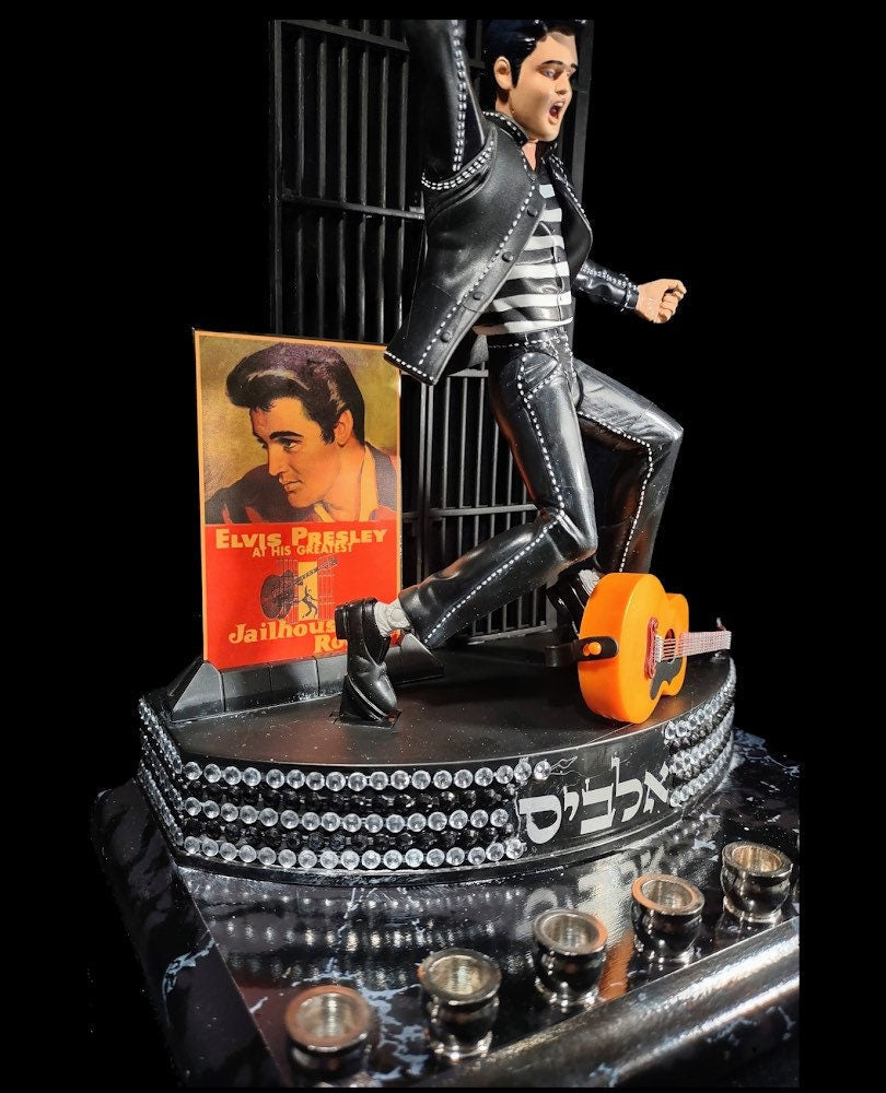 Elvis Presley Menorah — collector Elvis figure with Hebrew lettering on base | Judaica Square Lakewood (view 3)