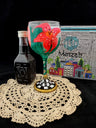 Lilies Wine Glass — red lilies and checkerboard stem on painted glass | Judaica Square Lakewood